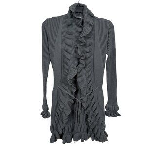 Hanna Andersson Cardigan Womens Small Gray Ruffles Cascade Ribbed Tunic